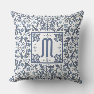 Denim Blauwe Sierlijke Monogram Kussen