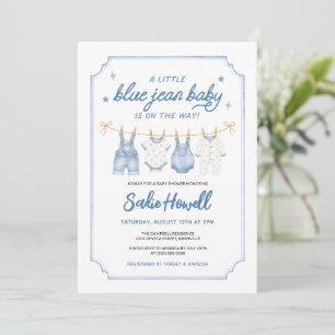 Denim Blauwe Spijkerbaby Kleerlijn Baby Shower Kaart