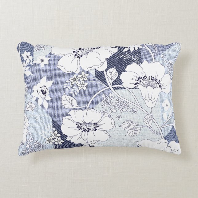 Denim bloem patchwork, naadloos patroon. accent kussen (Voorkant)