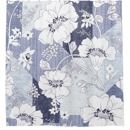 Denim bloem patchwork, naadloos patroon. douchegordijn (Voorkant)