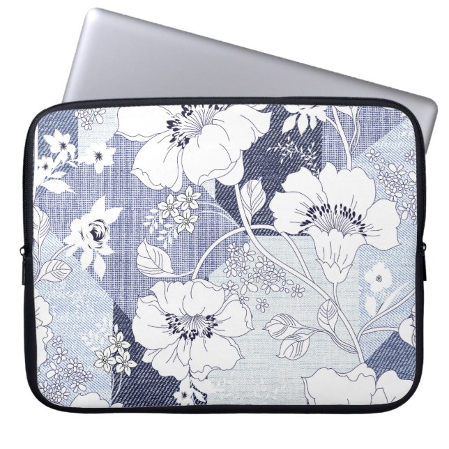 Denim bloem patchwork, naadloos patroon. laptop sleeve (Voorkant)