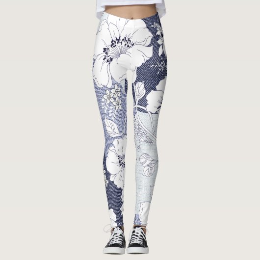 Denim bloem patchwork, naadloos patroon. leggings (Voorkant)