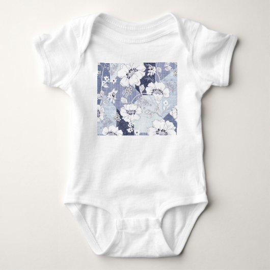 Denim bloem patchwork, naadloos patroon. romper (Voorkant)