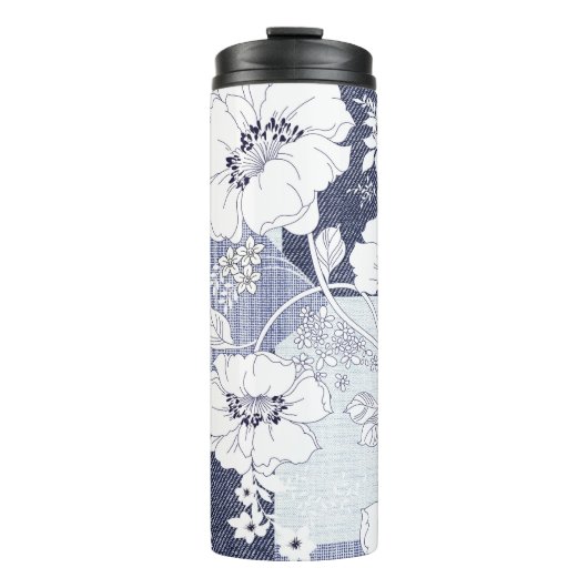 Denim bloem patchwork, naadloos patroon. thermosbeker (Voorkant)