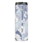 Denim bloem patchwork, naadloos patroon. thermosbeker (Achterkant)