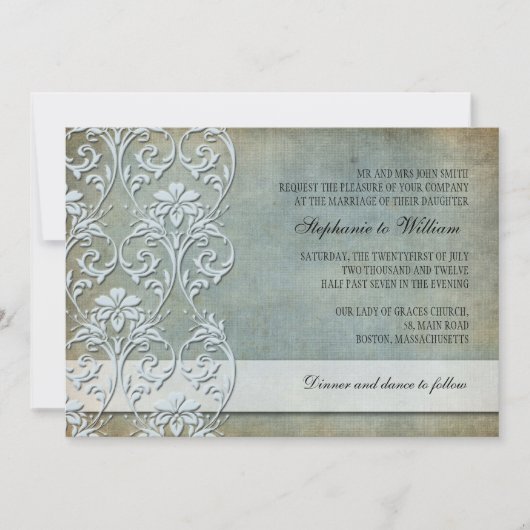 Denim  Bloemen Swirl Bruiloft Uitnodiging (Voorkant)