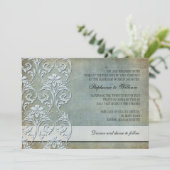 Denim  Bloemen Swirl Bruiloft Uitnodiging (Staand voorkant)