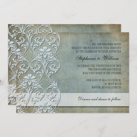 Denim  Bloemen Swirl Bruiloft Uitnodiging (Voorkant / Achterkant)