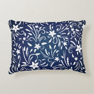 Denim Blooms: bloemenpatroon achtergrond Accent Kussen