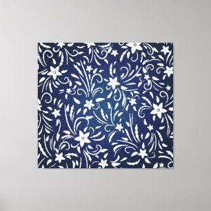 Denim Blooms: bloemenpatroon achtergrond Canvas Afdruk