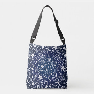 Denim Blooms: bloemenpatroon achtergrond Crossbody Tas