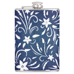 Denim Blooms: bloemenpatroon achtergrond Heupfles