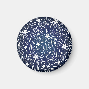 Denim Blooms: bloemenpatroon achtergrond Magneet