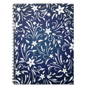 Denim Blooms: bloemenpatroon achtergrond Notitieboek