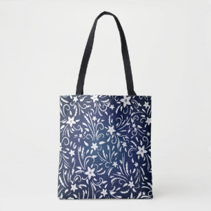 Denim Blooms: bloemenpatroon achtergrond Tote Bag