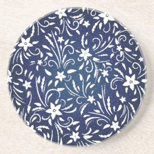 Denim Blooms: bloemenpatroon achtergrond Zandsteen Onderzetter