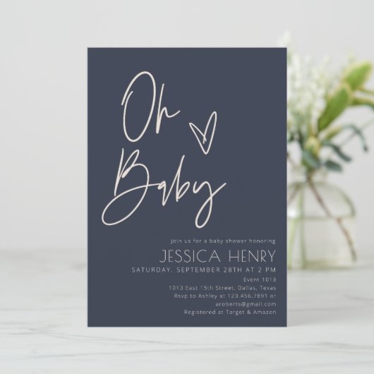 Denim Blue Aesthetic Modern Baby shower Kaart (Staand voorkant)