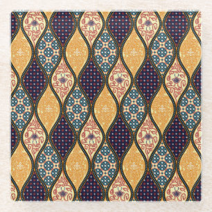 Denim Blue Art Nouveau: Naadloos Glazen Onderzetter