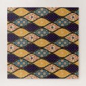Denim Blue Art Nouveau: Naadloos Legpuzzel (Horizontaal)