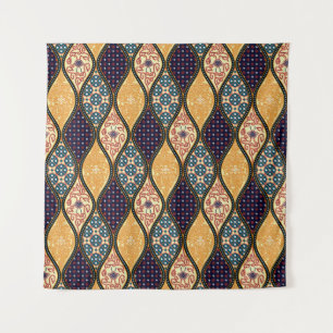 Denim Blue Art Nouveau: Naadloos Wandkleed