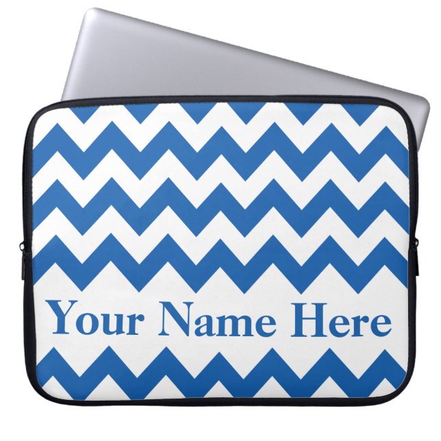 Denim Blue Bold Chevron met aanpasbare tekst Laptop Sleeve (Voorkant)