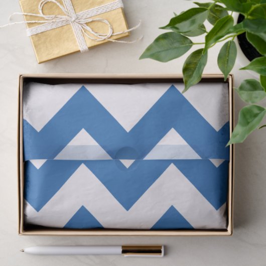 Denim Blue Bold Chevron met monogram Tissuepapier (Geschenk)