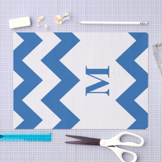 Denim Blue Bold Chevron met monogram Tissuepapier (Craft)