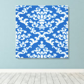 Denim Blue Bold Damask @ Emporiomoffa Canvas Afdruk (Insitu (Houten vloer))
