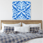 Denim Blue Bold Damask @ Emporiomoffa Canvas Afdruk (Insitu (Slaapkamer))