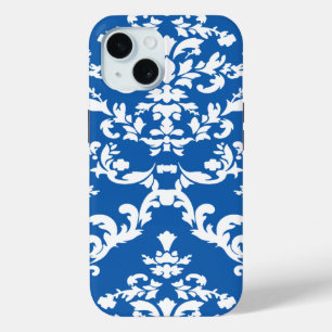 Denim Blue Bold Damask @ Emporiomoffa iPhone 15 Case