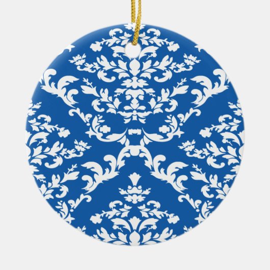 Denim Blue Bold Damask op Emporiomoffa Keramisch Ornament (Voorkant)
