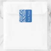 Denim Blue Bold Damask op Emporiomoffa met naam Vierkante Sticker (Tas)