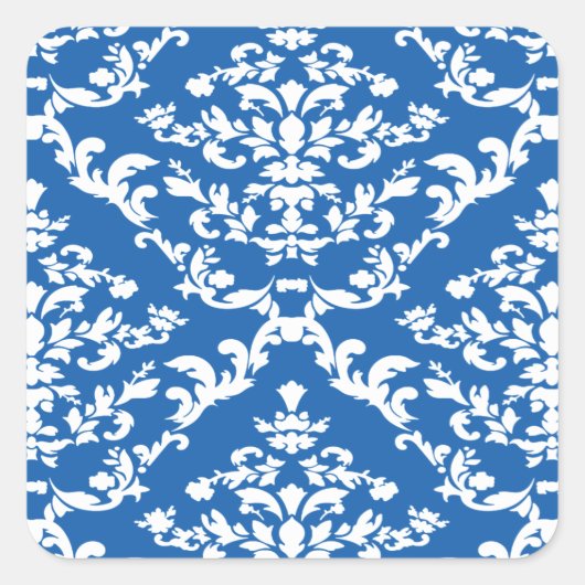 Denim Blue Bold Damask op Emporiomoffa Vierkante Sticker (Voorkant)