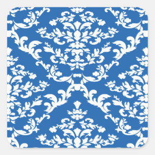 Denim Blue Bold Damask op Emporiomoffa Vierkante Sticker