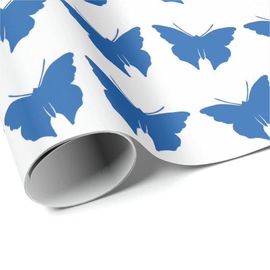 Denim Blue Bold Mod Butterflies Cadeaupapier (Rol Hoek)