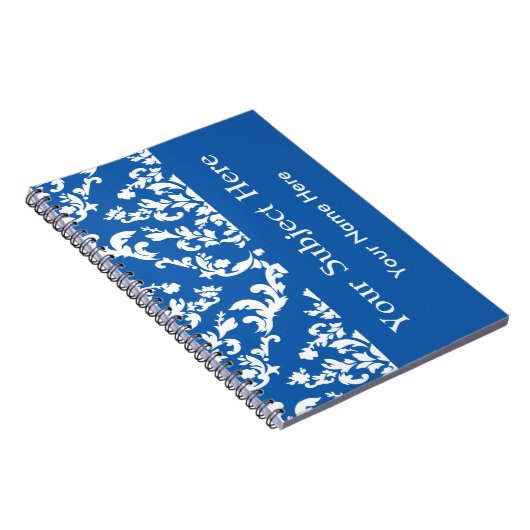 Denim Blue Bold Mod Damask met aangepaste tekst Notitieboek (Rechterzijde)