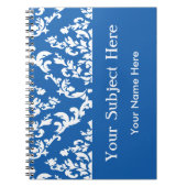 Denim Blue Bold Mod Damask met aangepaste tekst Notitieboek (Voorkant)