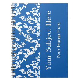 Denim Blue Bold Mod Damask met aangepaste tekst Notitieboek