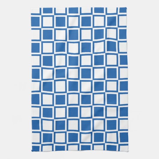 Denim Blue Bold Mod Squares Theedoek (Verticaal)