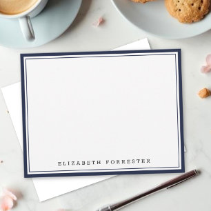 Denim Blue Classic Double Border Correspondentie Notitiekaartje