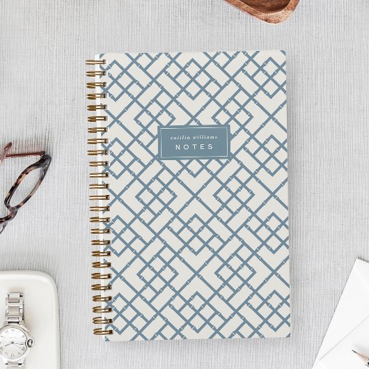 Denim Blue | Coastal Bamboo Trellis Personalized Notitieboek