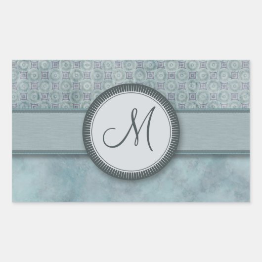 Denim Blue Coin Pattern met Monogram Rechthoekige Sticker (Voorkant)