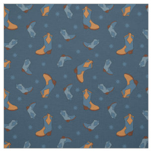 Denim Blue Cowboy Cowgirl Laarzen Patroon Stof