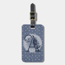 Denim Blue Decoratief Monogram "A" Bagagelabel