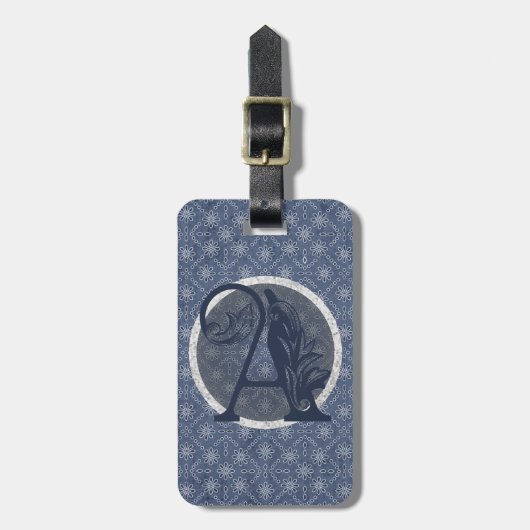 Denim Blue Decoratief Monogram "A" Bagagelabel (Voorkant verticaal)