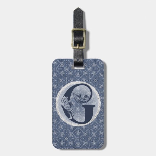 Denim Blue Decoratief Monogram "G" Bagagelabel (Voorkant verticaal)