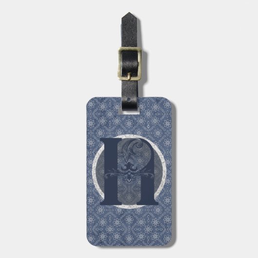 Denim Blue Decoratief Monogram "H" Bagagelabel (Voorkant verticaal)