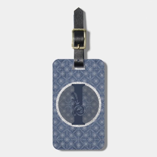 Denim Blue Decoratief Monogram "I" Bagagelabel (Voorkant verticaal)