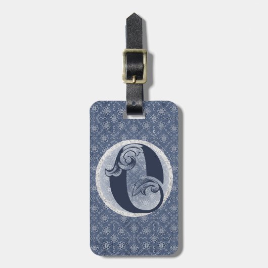 Denim Blue Decoratief Monogram "Q" Bagagelabel (Voorkant verticaal)