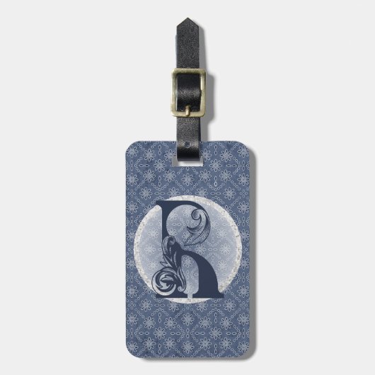 Denim Blue Decoratief Monogram "R" Bagagelabel (Voorkant verticaal)